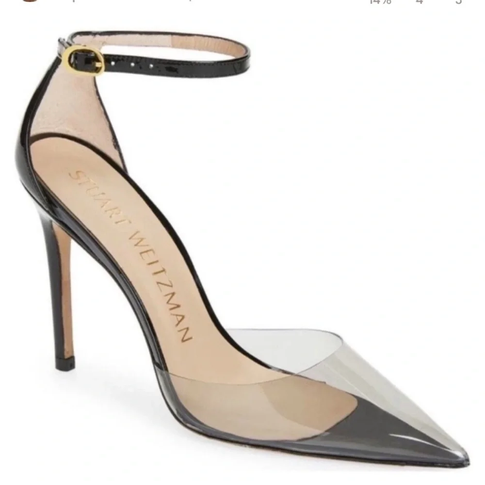 Stuart Weitzman PVC black leather ankle strap heel size 12. - Picture 3 of 14